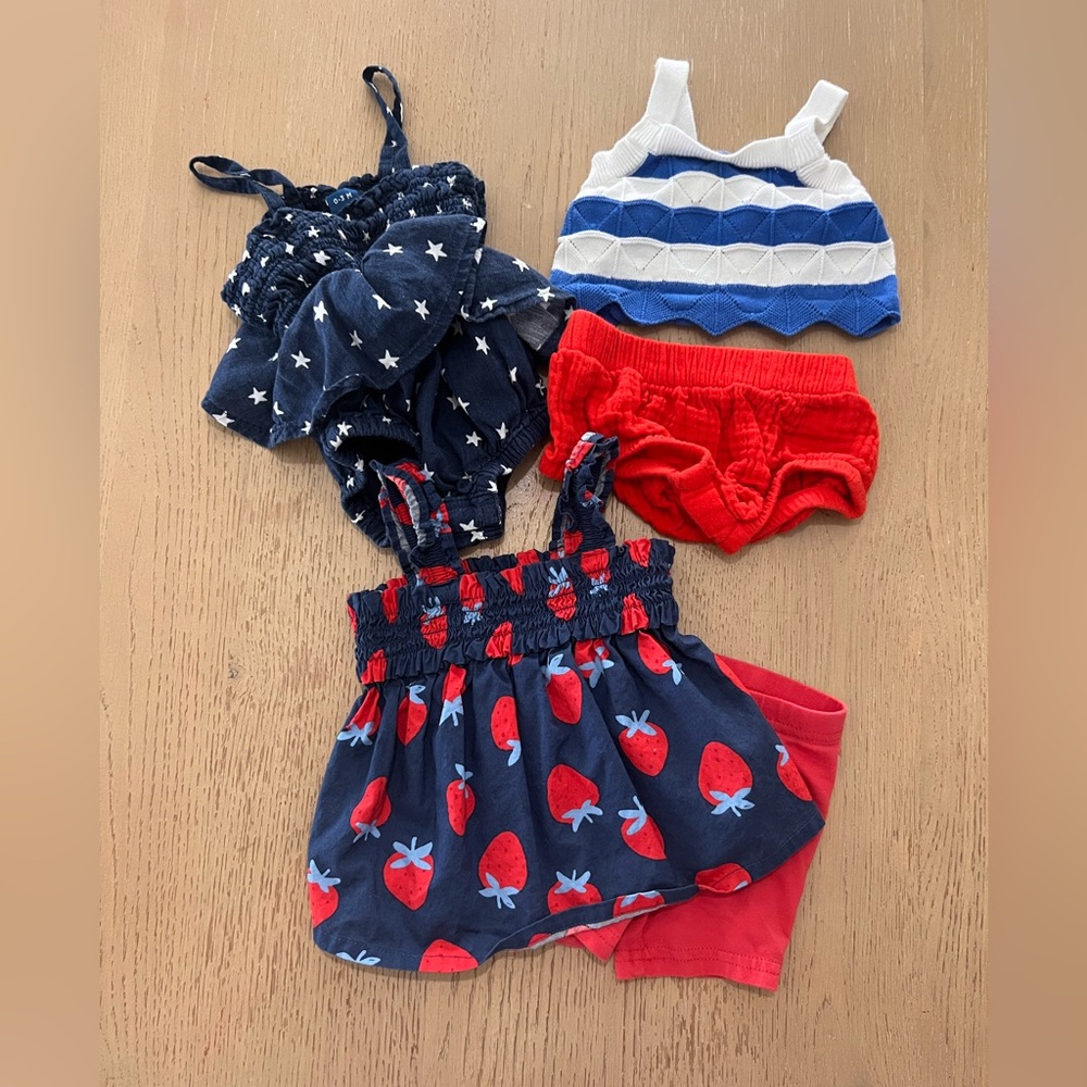 Baby girl red white & blue outfit bundle nb & 0-3 months July 4th Memorial Day